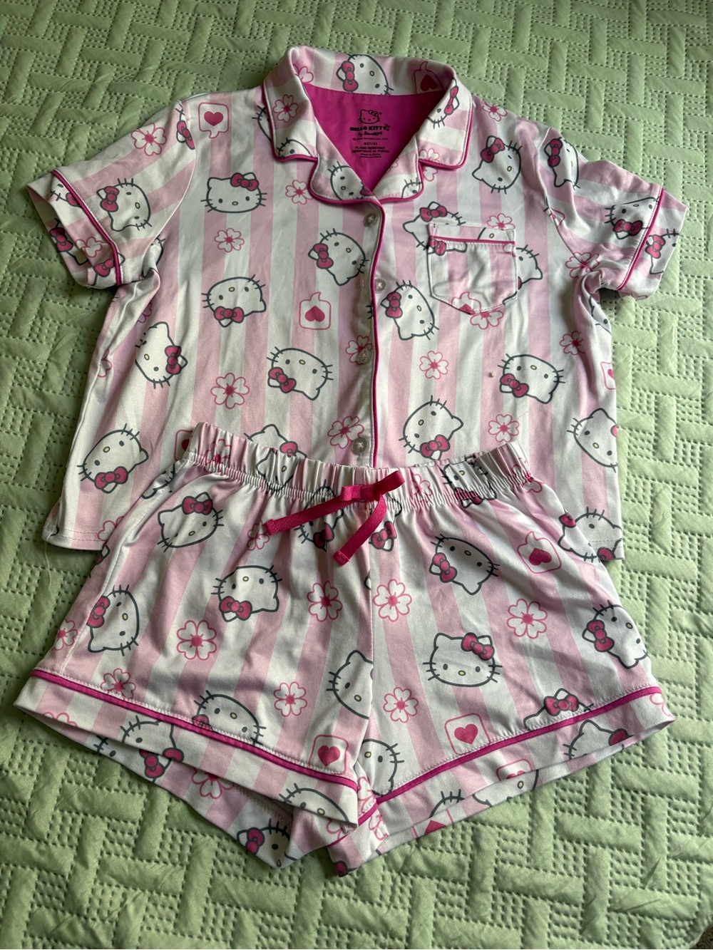 Hello Kitty Pink and White Striped Short Pajama Set